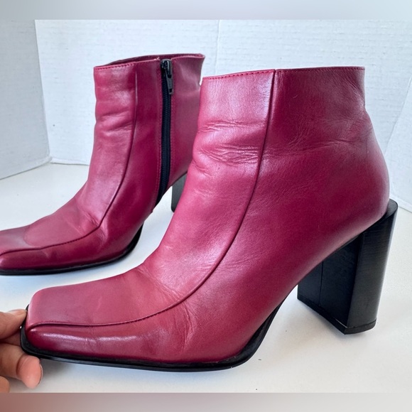 vintage 90s y2k red hillard hanson square toe block heel ankle boots size 8 - Picture 5 of 10